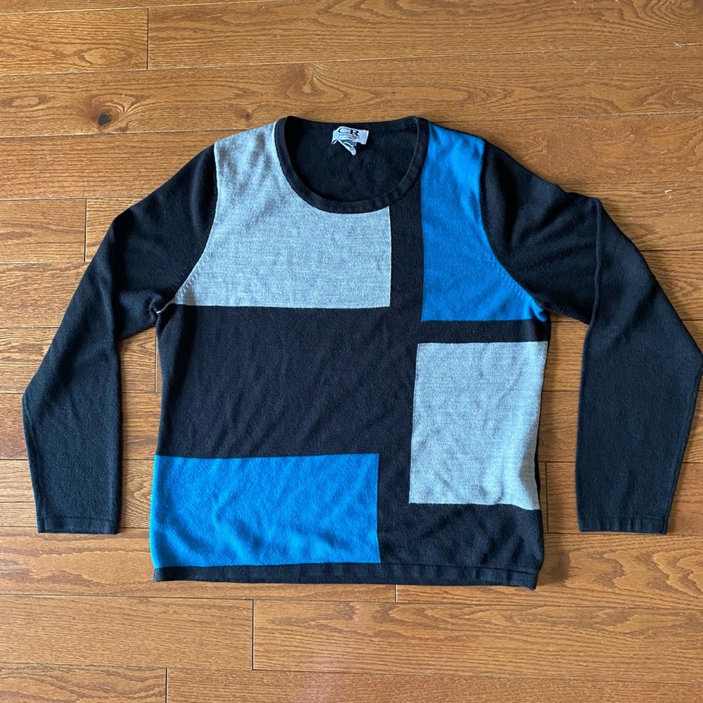 Color Block Sweater - Black, Blue, Gray